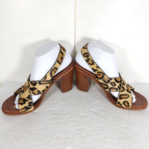 SAM EDELMAN Women's Ivy US8,5M Leather Animal Print CrisCross Slingback Sandals - Picture 5 of 14